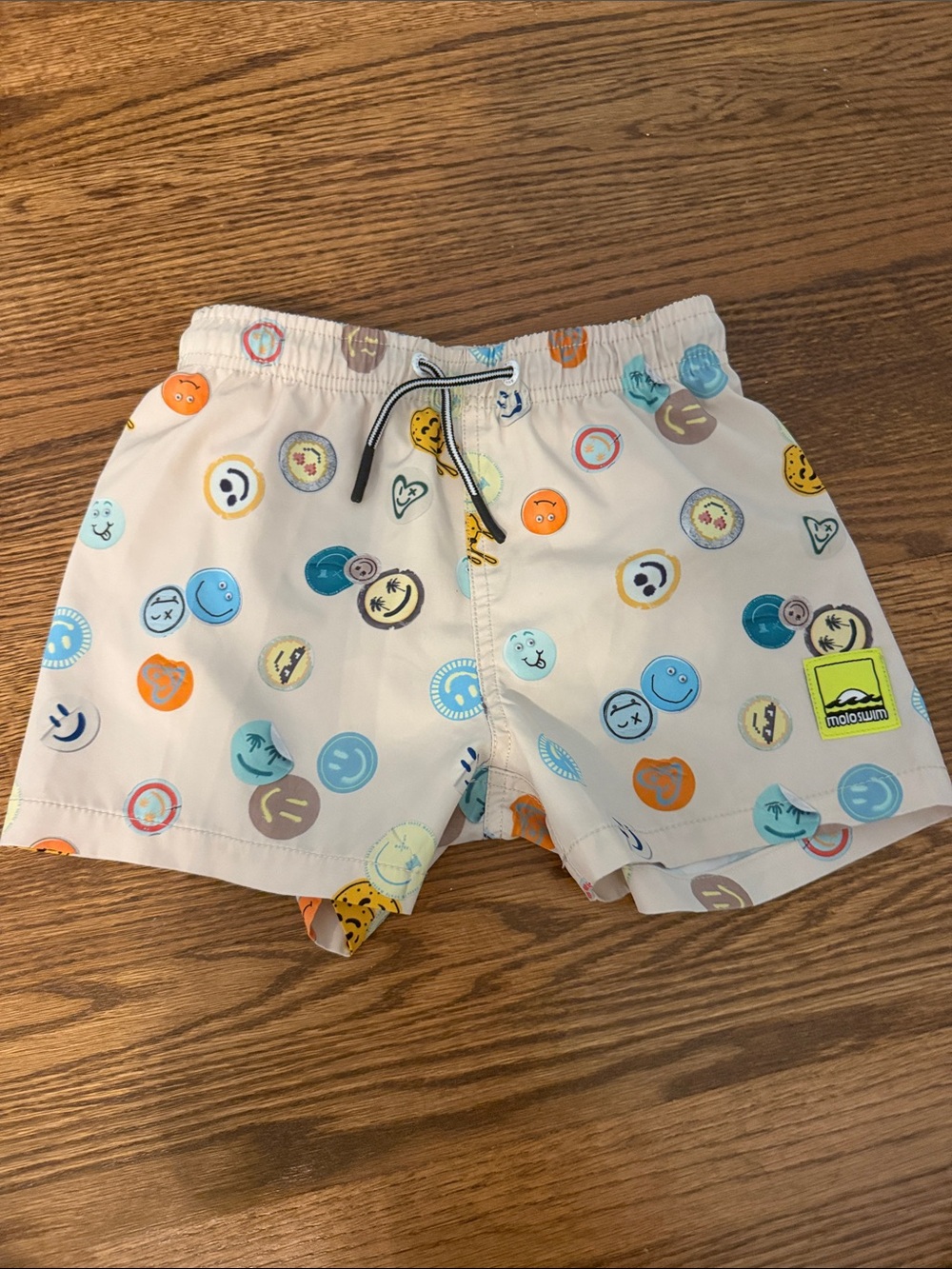 Molo Beige Smiley Print Swim Shorts for Kids Size 7/8